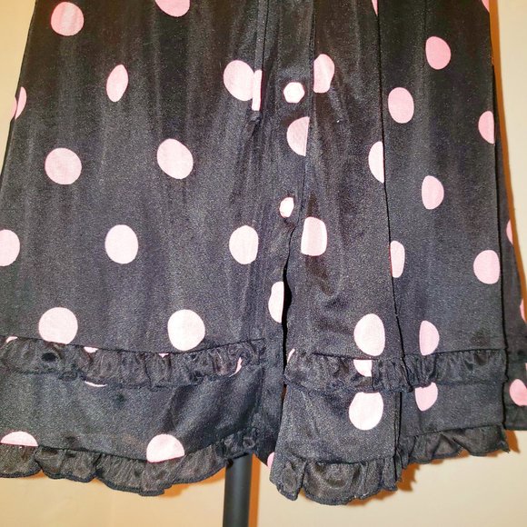 SOLD Vtg 90s Y2K Button Up Ruffled Pink Polka Dot Black Prairie Dress Jumper M - Picture 6 of 14